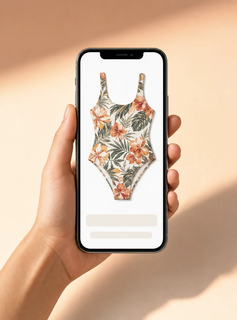 Celular mostrando a página de produto de uma loja, com a peça fotografada sozinha