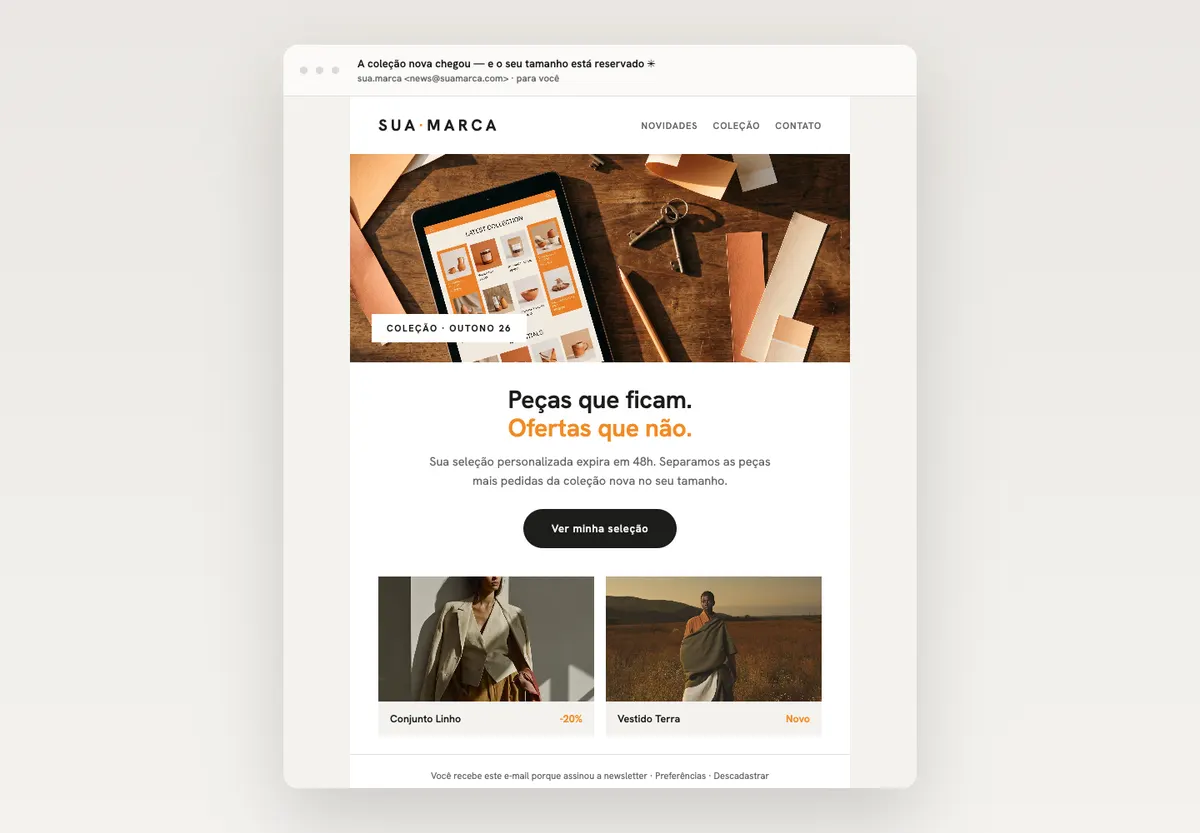 Exemplo de newsletter na paleta da agência
