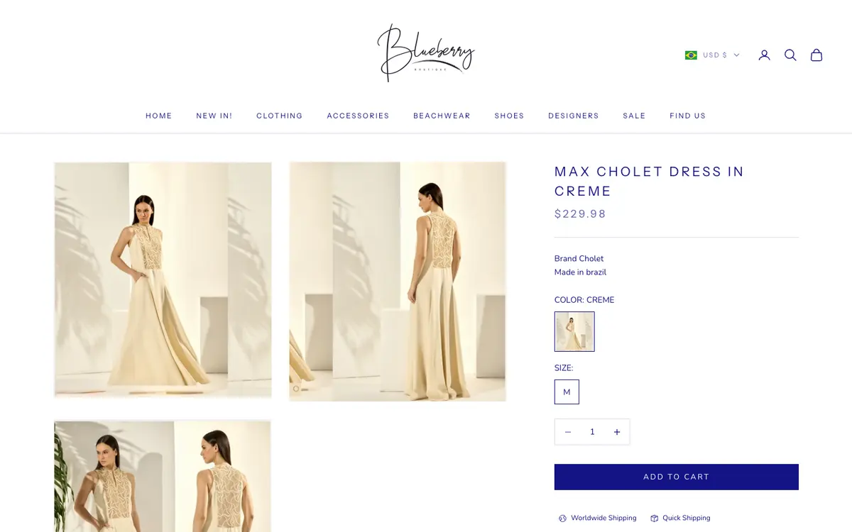 Página de produto da Blueberry Boutique